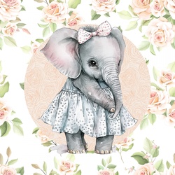 Floral Baby Girl Elephant: Floral background with an overlay of a darling little girl elephant in a dress