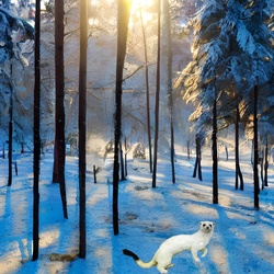 White Weasel In Wintry Forest