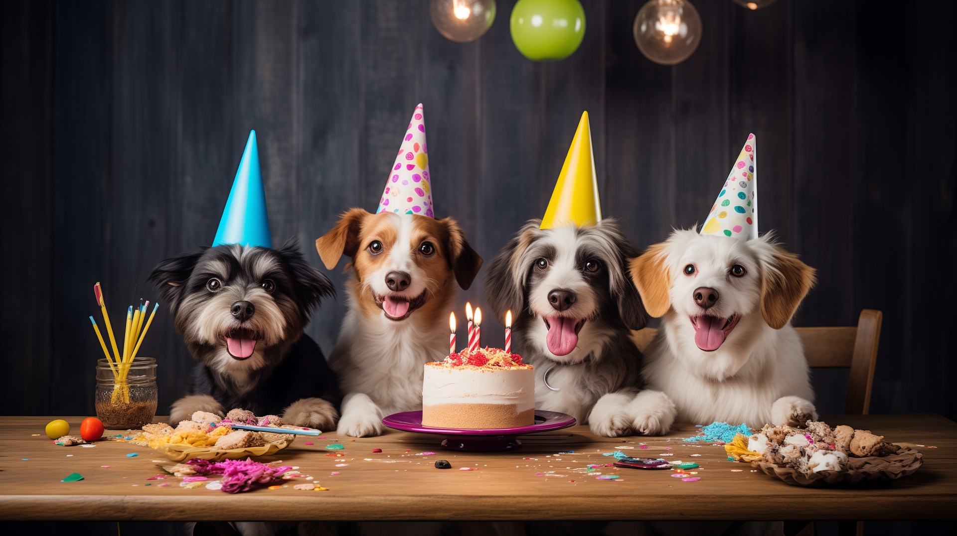 Happy dogs celebrating a birthday