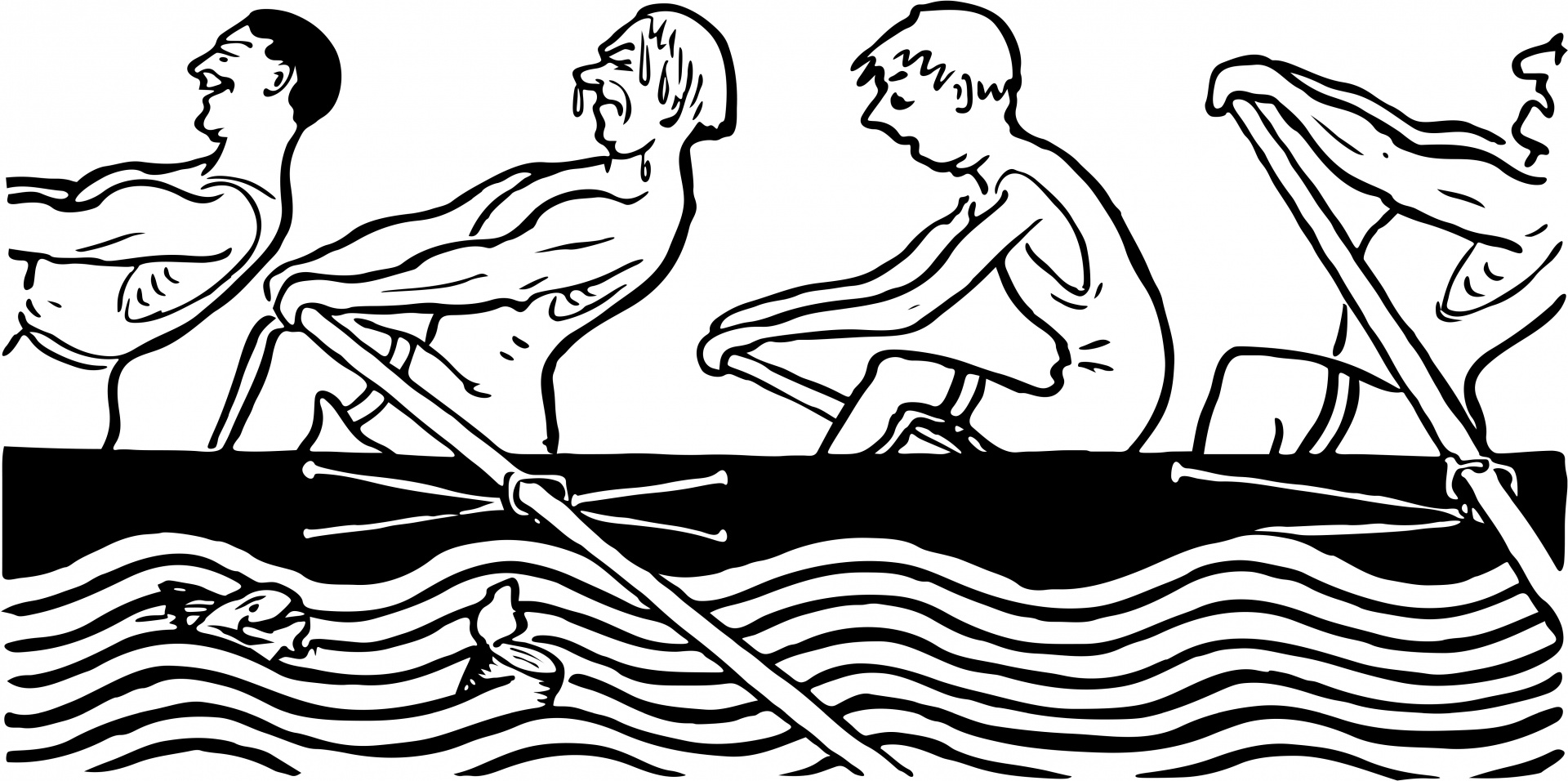 Gig Rowers: Re digitized vintage public domain illustration of a black and white men rowing a boat.