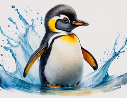 A cute baby King Penguin, digital painting with watercolor