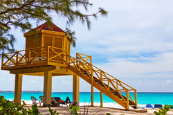 Yellow lifeguard rescue tower in Barbados