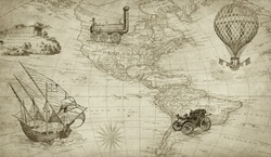 Vintage map world travel various modes of transportation
