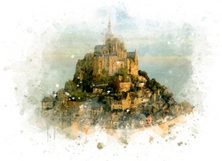 Watercolor painting of a castle in France