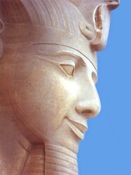 Artistic illustration of a statue of a pharaoh near Cairo in Egypt