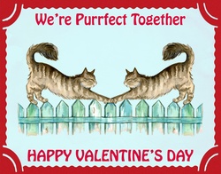 Vintage st valentines day card of a couple of cats watercolor illustration in a red glitter frame