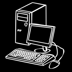 Drawing of a white computer set on black background