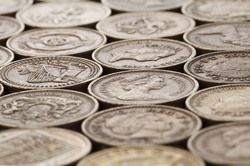 One pound coins creating and interesting money background