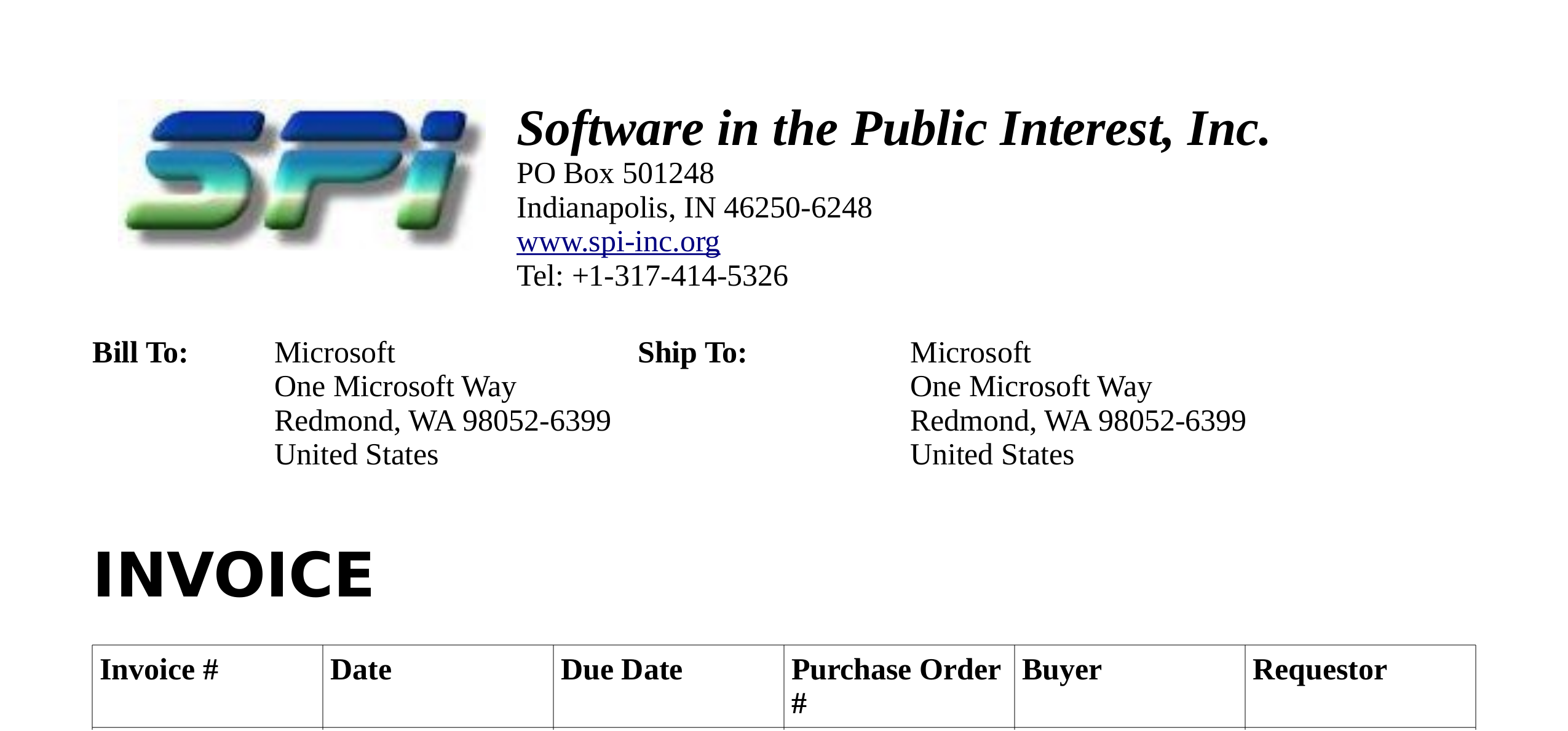SPI, Inc now invoices Microsoft for donations