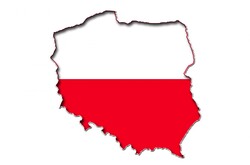 Poland flag on a map of Poland Isolated on White