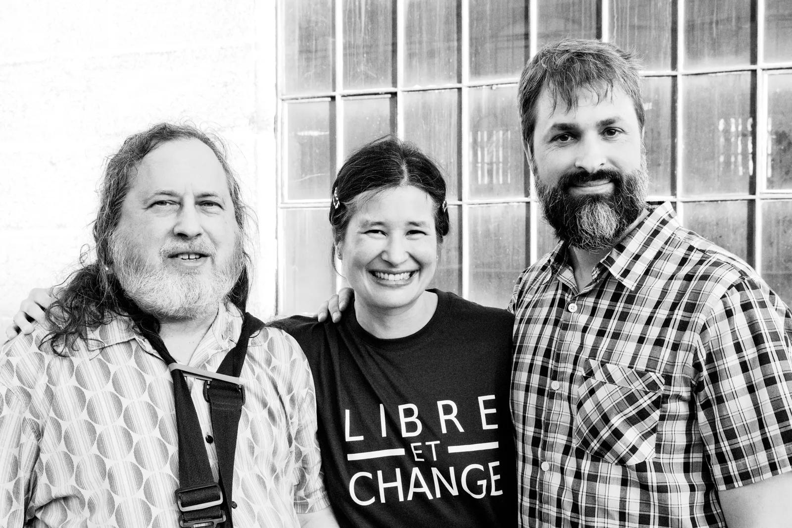 RMS, Kimiko Ishizaka, and Robert Douglass at the RMLL free software festival in France. Photo by Julie Cotinaud.