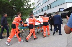 Robert Fico is transported into a hospital in the town of Banska Bystrica after he was wounded in a shooting