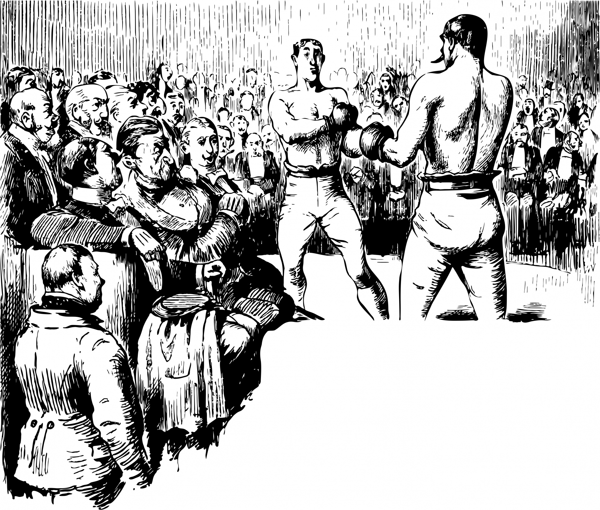 Re digitized vintage public domain illustration of a black and white boxing match.