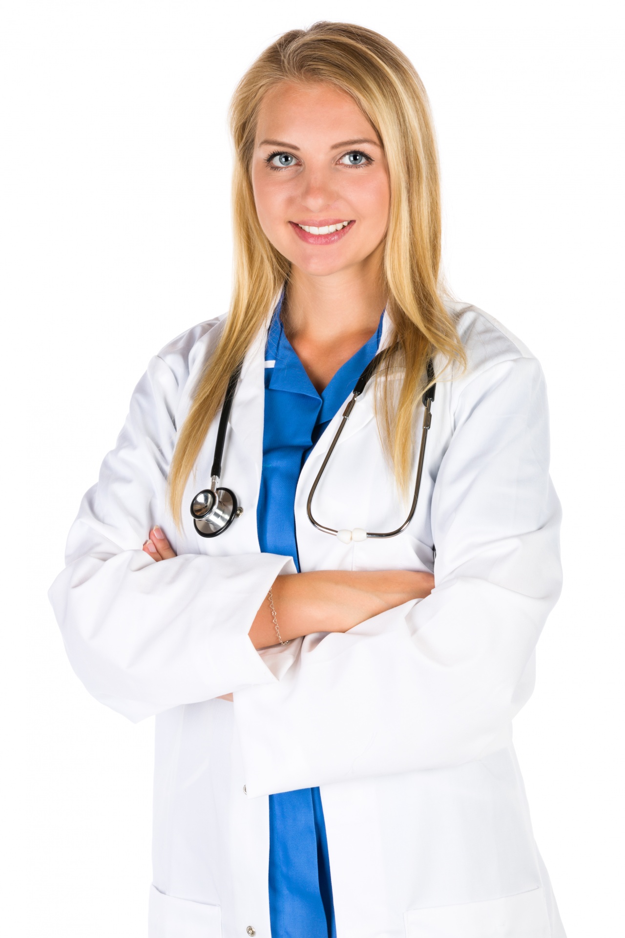Young female doctor isolated on white background