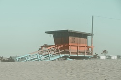 Lifeguard station on the beach in the Summertime, vintage style