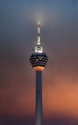 Evening view of the Kuala Lumpur Tower, Malaysia, after a storm