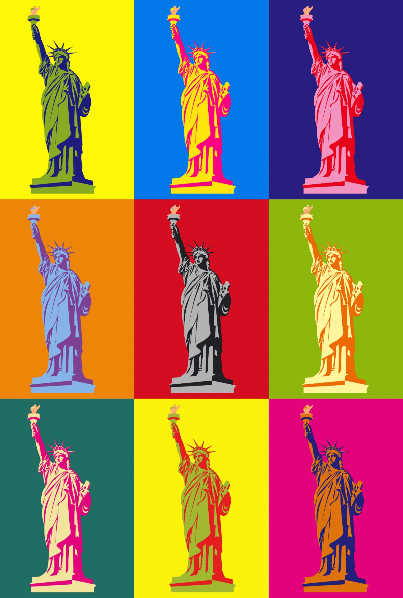 Colorful retro vintage style pop art poster of Statue of Liberty