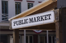 Old fashioned sign that reads Public Market