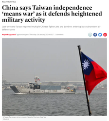 China says Taiwan independence means war