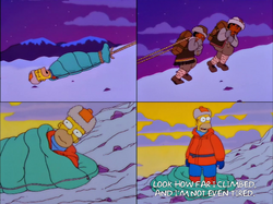 Homer climbs mountain