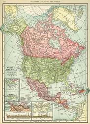 A beautiful old map of North America. Countries included on this map are Canada, Greenland, United States, Mexico, Guatemala, Honduras, Nicaragua, Costa Rica, Cuba and Haiti. This is a C. S. Hammond map that was published in 1906.