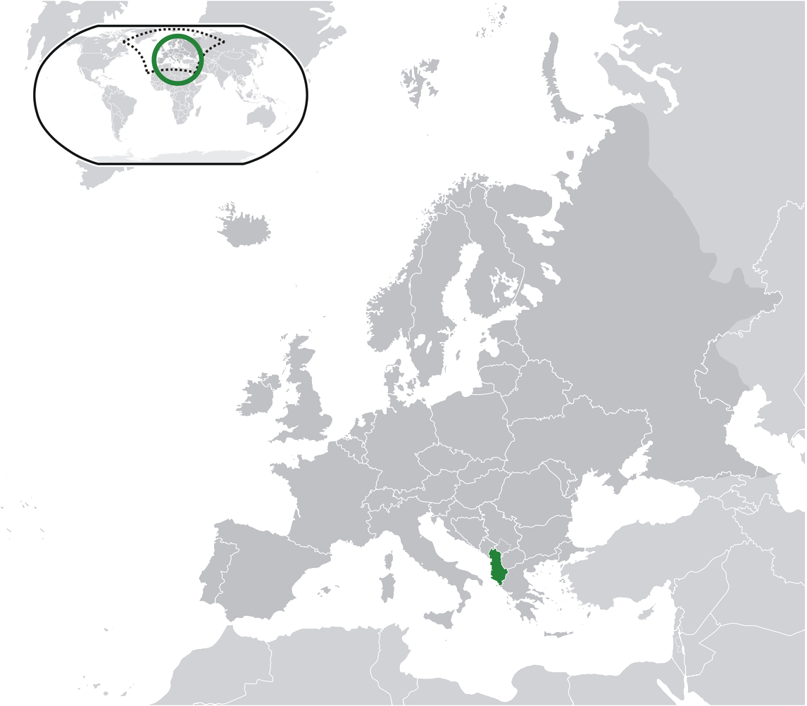 Albania (dark green) / Europe (dark grey); inspired by and consistent with general country locator maps by User:Vardion, et al