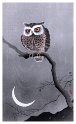 Owl Moon Art Vintage: Chinese Japanese Nature Publik Domain 18th 19th Century Vintage 1900 Old Antique Illustration Painted