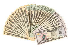Fan of dollars isolated on white background