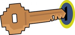 Simple illustration of a key opening or locking a door.