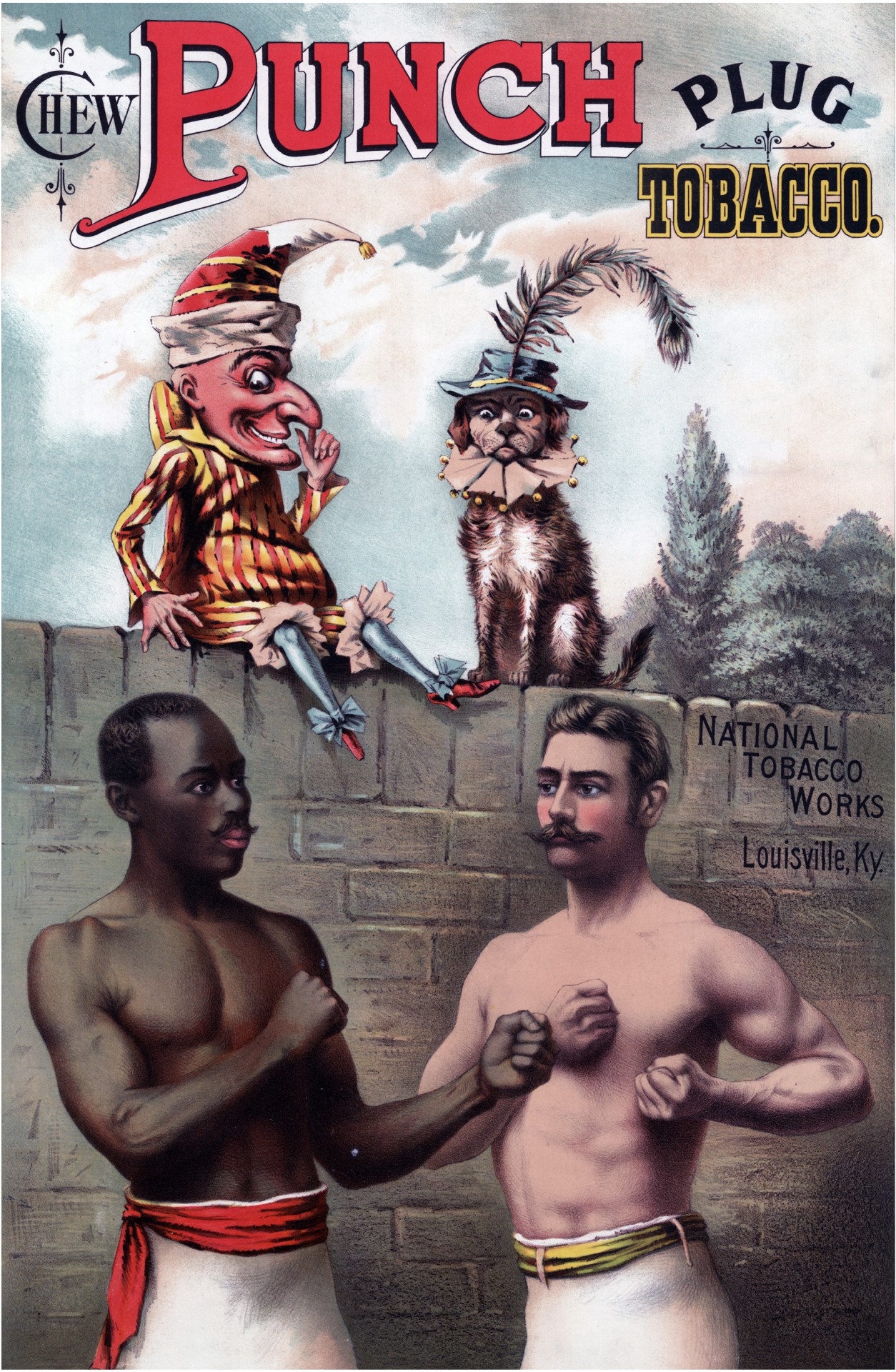 Public domain vintage poster of two men boxing for punch tobacco