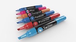 3d rendered high res image of markers with social media icons
