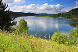 Natural landscape with lake 