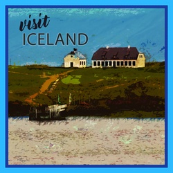 Artistic rendering of a homestead in Iceland travel illustration