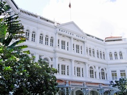 The famous colonial Raffles Hotel in Singapore, where the Singapore Sling cocktail was invented