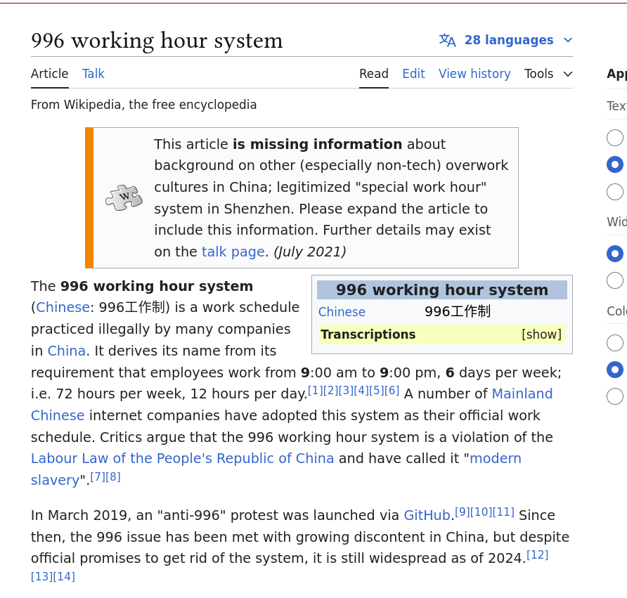 996 working hour system