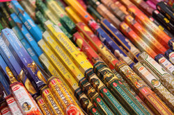 Colorful incense sticks packaging on local market