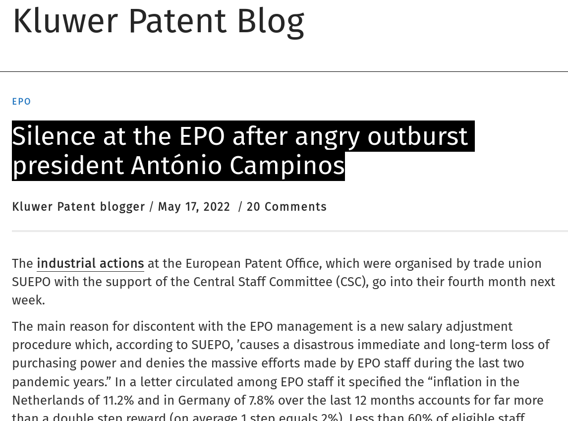 Silence at the EPO after angry outburst president António Campinos