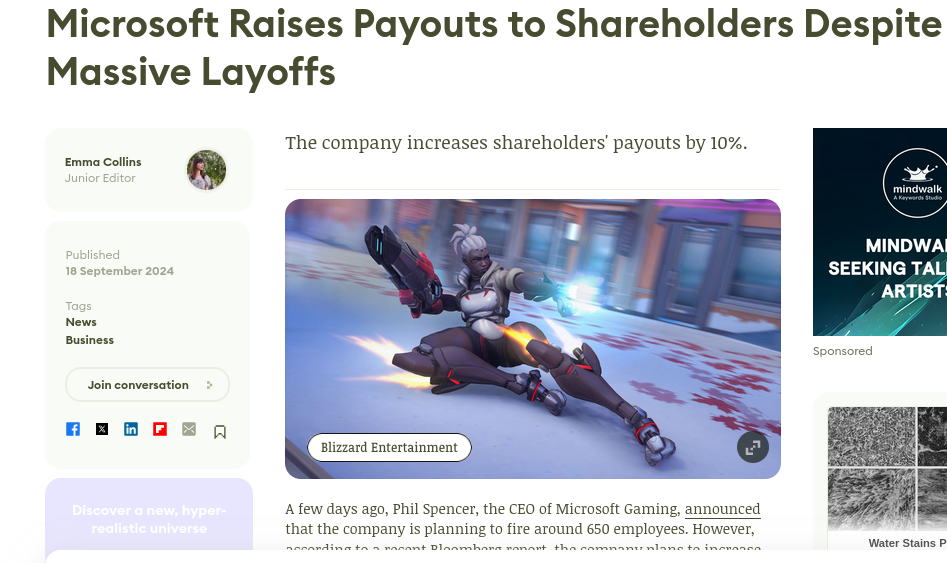 Microsoft Raises Payouts to Shareholders Despite Massive Layoffs