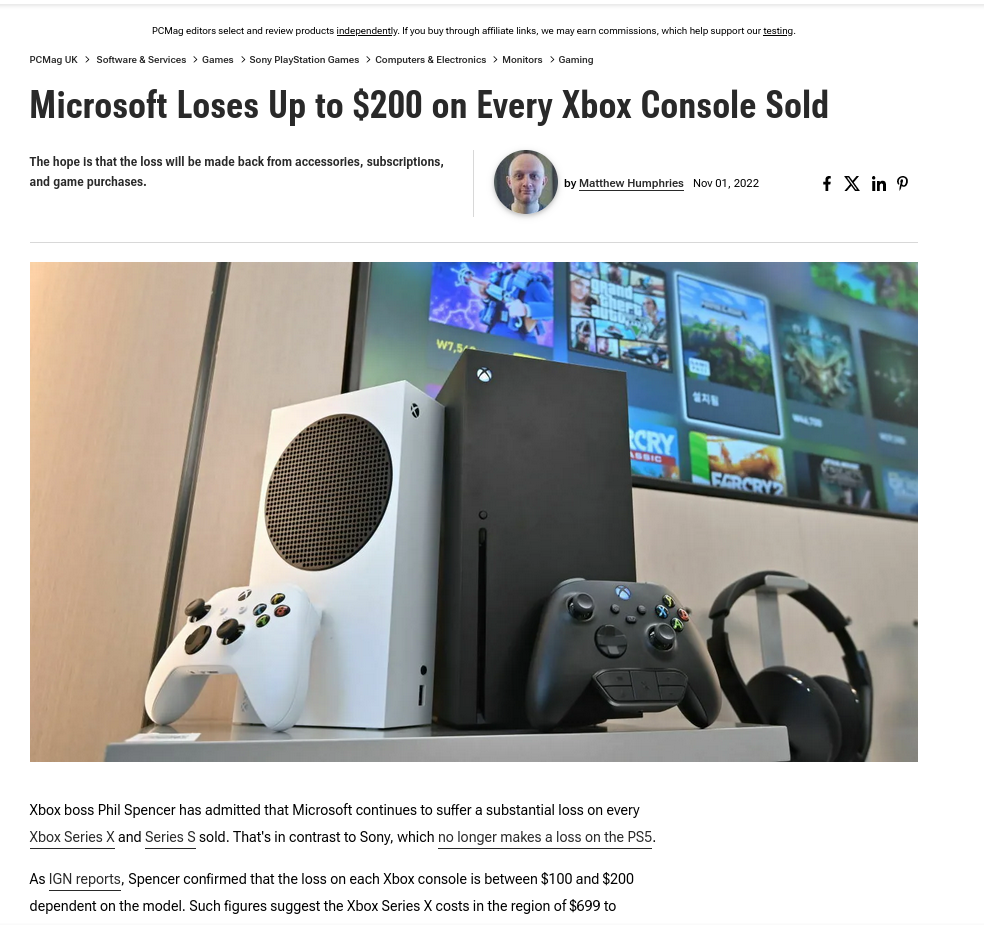 Microsoft Loses Up to $200 on Every Xbox Console Sold