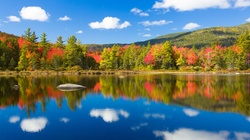 Autumn trees by the lake in White Mountains in New Hampshire