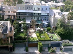 Just east of the Harbour bridge with land at a premium,a row of roof top gardens does the trick.