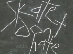 Chalkboard with words Skate Do Not Hate