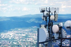 Telecommunication antennas covering a city with cell phone signal