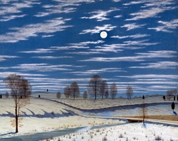 Vintage landscape of winter trees by moonlight painting
