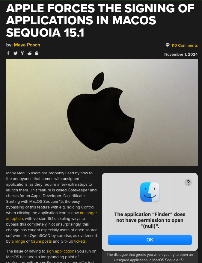 Apple Forces The Signing Of Applications In MacOS Sequoia 15.1