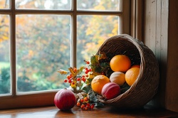 Basket of fruits and vegetables for Thanksgiving