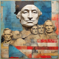 Mixed Media Americana illustration featuring Mount Rushmore landmark