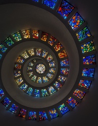 Impressive Spiral Stained Glass Window in the Thanksgiving Square Chapel in Dallas, Texas