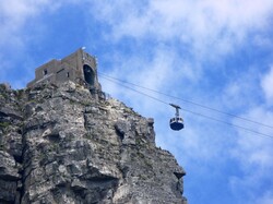 Cable car approaching station at top of Table Mountain in Cape Town