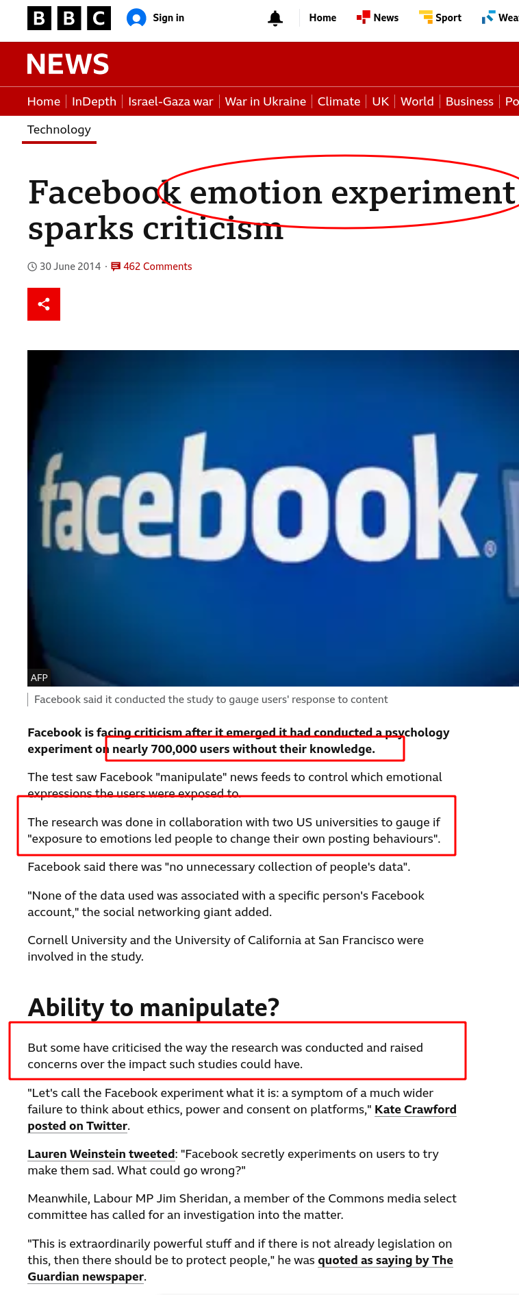 Facebook emotion experiment sparks criticism